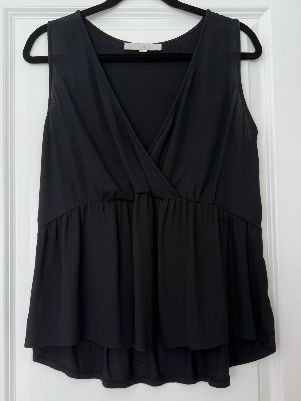 LOFT Black Sleeveless Surplice Peplum Top